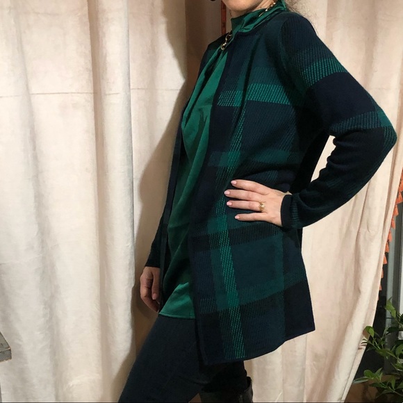 Talbots Plaid Open Cardigan Sweater Sz Mp - Picture 9 of 12